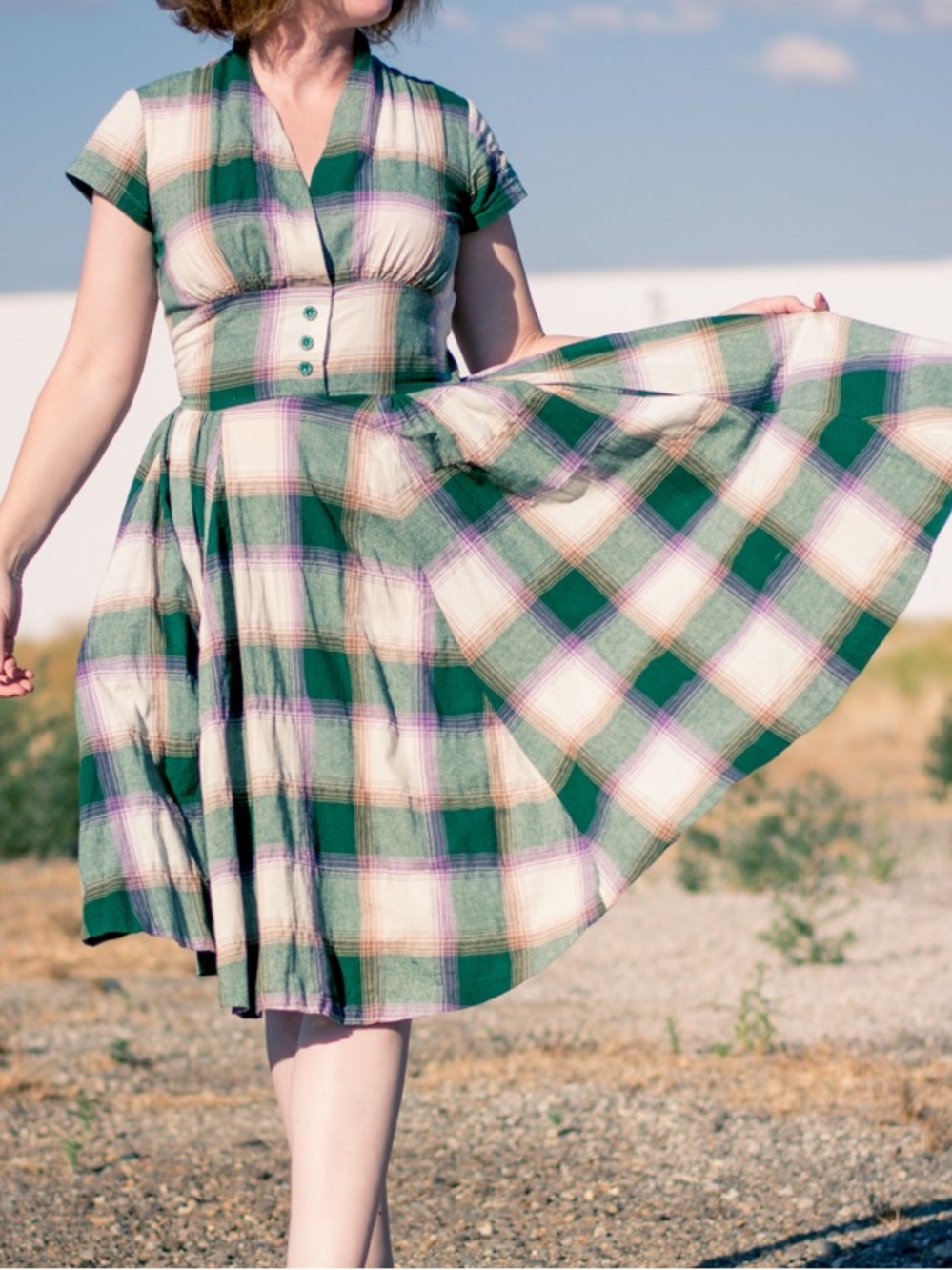 Emmy Design Sweden Rock Around the Clock Dress in Green Purple Tan Plaid NWT